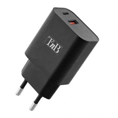 Image de T&#039;nB Adaptateur secteur 30 Watt 3 A PD, Turbo Charge 2 connecteurs de sortie (24 pin USB C, type A) noir