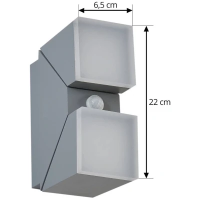 Afbeelding van Lindby LED wandlamp Sally, 22 cm, grijs, IP54, sensor