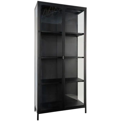 Afbeelding van House Nordic Brisbane Zwart / Glas Vitrinekast H175 cm