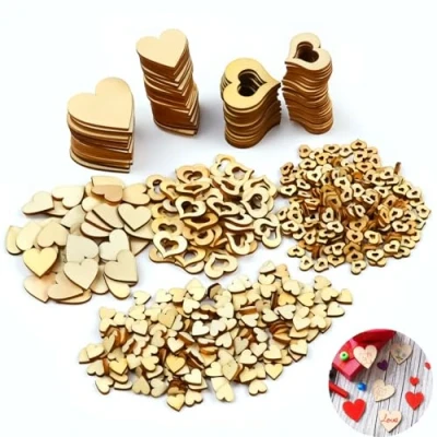 Afbeelding van TSKDKIT 500 stuks houten harten voor knutselen, hart confetti bruiloft versieringen ambachtelijke kleine hartvormen stukken plak decoraties