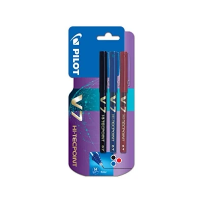Afbeelding van Pilot Blister 3 V7 Hi Tecpoint vloeibare rollerball zwart/blauw/rood middelste punt