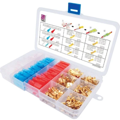 Afbeelding van TRU COMPONENTS T1809C019 Assortiment platte stekkers (male) Rood, Blauw, Transparant, Messing 320 onderdelen