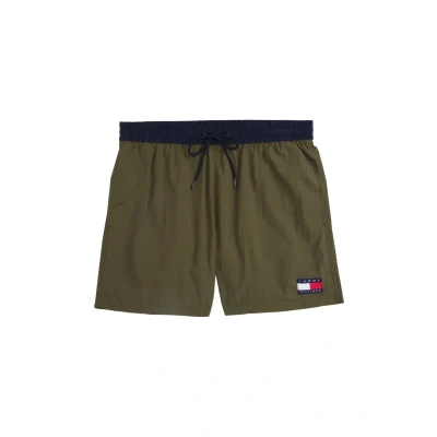 Afbeelding van Tommy Hilfiger heren Zwemshorts met logo en steekzakken in de kleur Khaki, maat: XL