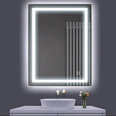 Afbeelding van Turefans Badkamerspiegel met koud wit ledlicht, touch schakelaar, 22 W, afgeronde hoeken, waterdicht, 50 x 70 cm
