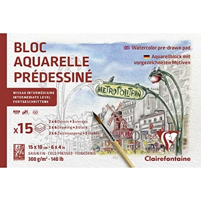 Afbeelding van Aquarelpapier Voorgedrukt Parijs A6 250 grams ClaireFontaine 15 vellen