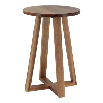 Afbeelding van Tendance Bijzet krukje model Oslo donkerbruin acacia hout D30 x H43 cm bijzettafeltje