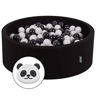 Afbeelding van KiddyMoon Ballenbad 90 x 30 cm met 200 ballen een diameter van 7 cm, rond, gemaakt in de EU, panda: zwart/wit