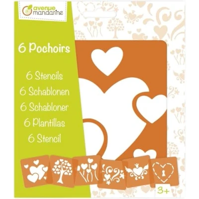 Afbeelding van Avenue Mandarine 42640O set met 6 sjablonen, 15 x cm, geschikt voor kinderen vanaf 3 jaar, vilt en kleurpotloden, kleuren of kleurbommen, harten, 1