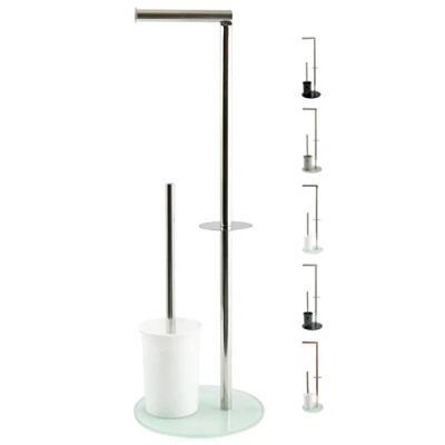 Afbeelding van MSV Bergamo Toiletborstelhouder van roestvrij staal en glas, wit, 3 in 1