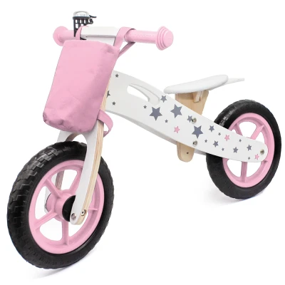 Afbeelding van Houten Loopfiets Balance Bike met Verstelbaar Zadel Mini Loopfietsje van Hout Loopscooter voor Jongens en Meisjes 1 &amp; 2 Jaar Roze