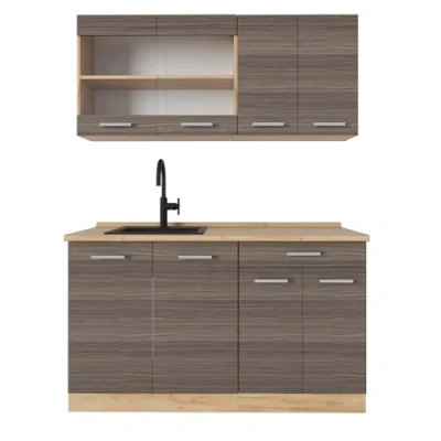 Afbeelding van Vicco Eenpersoonskeuken R Line, Edel grijs/gouden eik, 140 cm zonder werkblad