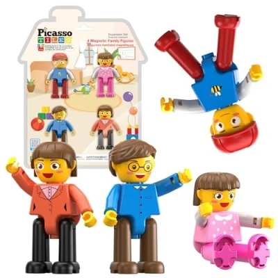 Afbeelding van PicassoTiles Magnetisch, 4 actiefiguren voor het hele gezin, speelgoed alle kleine magneten, uitbreidingspakket STEM leerset educatief ziet eruit