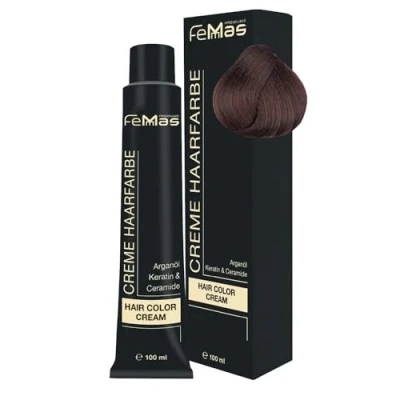 Image de FemMas Coloration permanente/semi permanente pour cheveux, crème professionnelle avec huile d&#039;argan, kératine, céramides, résultats éclatants, blond moyen, chocolat intense 7.99, 100 ml