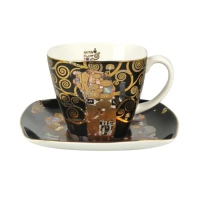 Afbeelding van Goebel Gustav Klimt Kop en schotel De Vervulling zwart Porselein 250ml met echt goud