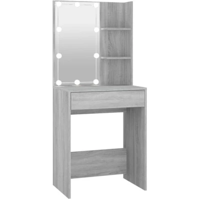 Afbeelding van Kaptafel Met Led Verlichting 60X40X140 Cm Gerookt Eikenkleur Grijs sonoma