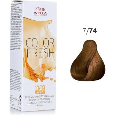 Afbeelding van Wella Color Fresh 75 ml 7/74 Midden Bruin Roodblond