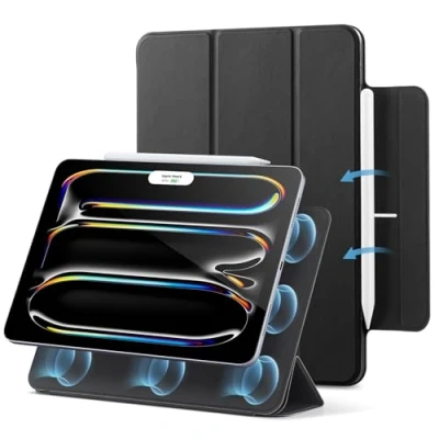 Afbeelding van ESR iPad Pro hoes 13 inch (2024), sterke magnetische bevestiging, slanke drievoudige standaard, ondersteunt Apple Pencil en (USB C), automatische slaap/wake, duurzame bescherming, serie