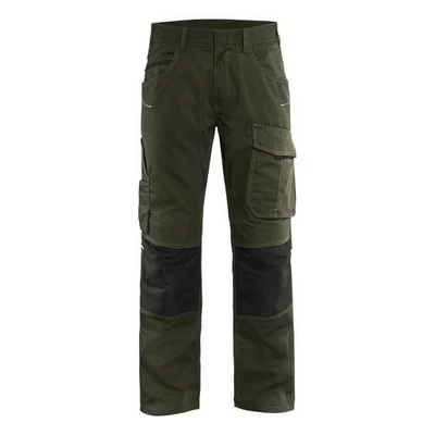 Image de Pantalon services stretch vert olive/noir, détails réfléchissants