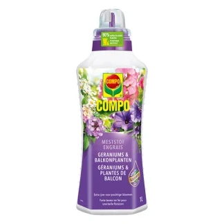 Afbeelding van COMPO Vloeibare Meststof Geraniums &amp; Balkonplanten voor een prachtige, rijke bloei fles 1 L