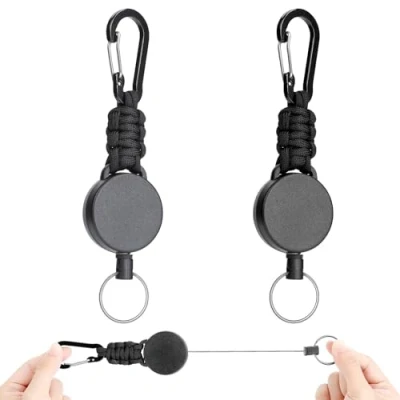Afbeelding van AiQInu 2 stuks intrekbare badgehouder, uittrekbare sleutelhanger, staaldraad, sleutelhanger met stalen kabel, 60 cm