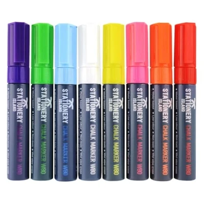 Afbeelding van STATIONERY ISLAND 8 krijtstiften voor krijtbord, wasbaar, ramen, kleuren, glas en borden, meerkleurige raamstiften