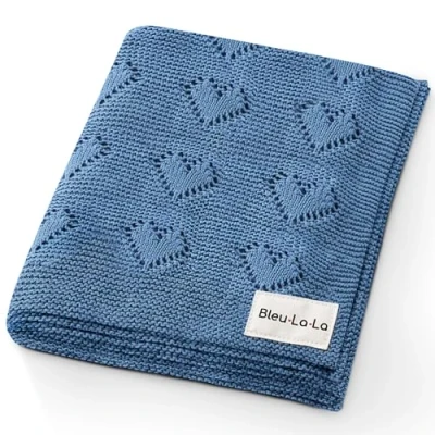 Afbeelding van Bleu La Herz Babydeken van 100% zacht katoen, luxueus, warm en comfortabel, voor kinderwagen, pasgeborenen, zuigelingen peuters (jeansblauw)