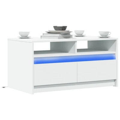 Afbeelding van Salontafel met LED verlichting bewerkt hout wit