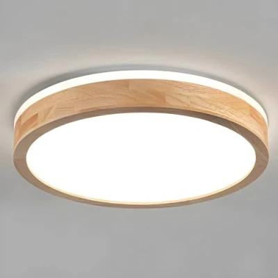 Afbeelding van YYUTLUO Led plafondlamp, hout, rond, van natuurlijk 360 graden, koud wit, 6000 K, 18 W, 1600 lm, woonkamer, keuken, eetkamer, hal, huis, kantoor, kinderkamer, kantoor (diameter 30 cm)