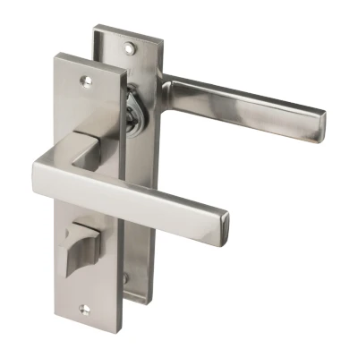 Afbeelding van Ostiumhome® Deurbeslag Deurklink op kort schild met WC Slot 64 mm RVS Zilver Merano