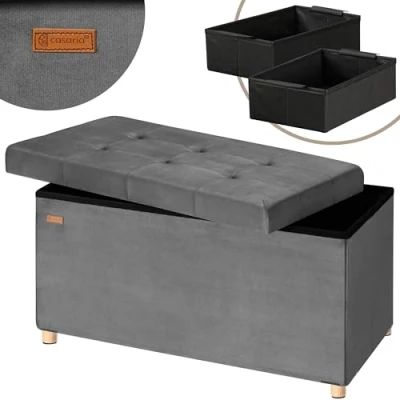 Afbeelding van Casaria Opbergbank Opbergruimte 76x38x42cm Opvouwbaar Fluweel Antraciet