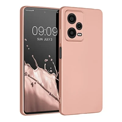 Afbeelding van kwmobile metallic telefoonhoesje van TPU geschikt voor Xiaomi Redmi Note 12 Pro 5G Flexible case smartphone In roségoud