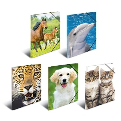 Afbeelding van HERMA 10 stuks A4 mapjes met elastiekjes, dierenmotief, voor kinderen, kunststof, elastiek, binnenklep en binnenprint, jongens meisjes