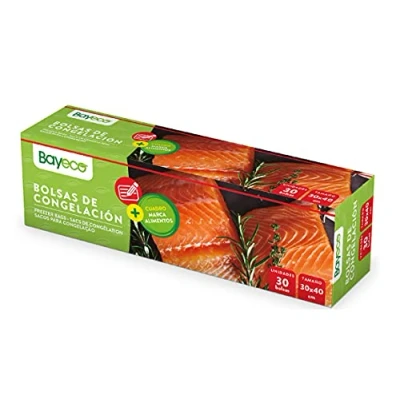 Afbeelding van Bayeco 30 grote diepvrieszakken ideaal voor het invriezen van levensmiddelen sorteer je diepvriesproducten eenvoudig extra sterk praktische dispenser afmetingen x 40 cm