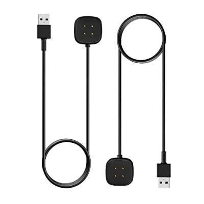 Afbeelding van MoKo Set van 2 opladers compatibel met Fitbit Versa 4/Versa 3/Sense 2/Sense, vervangend magnetisch laadstation 1 m USB oplaadkabel, zwart