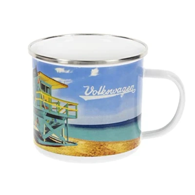 Afbeelding van BRISA VW Collection Volkswagen Grote emaille koffiemok met kleurrijke motieven (500 ml) (strandleven/kleurrijk)