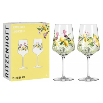 Afbeelding van RITZENHOFF Set van 2 aperitiefglazen 500 ml zomerdauw serie voor sproeien, Schorle citroenmotief Made in Germany geel, groen, roze
