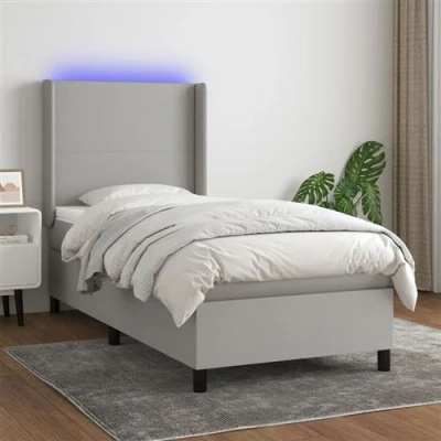 Afbeelding van vidaXL Boxspring met matras en LED stof lichtgrijs 90x200 cm