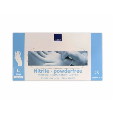 Afbeelding van Abena Nitril Handschoenen poedervrij Maat L wit 100st Haibu by Kapperskorting.com