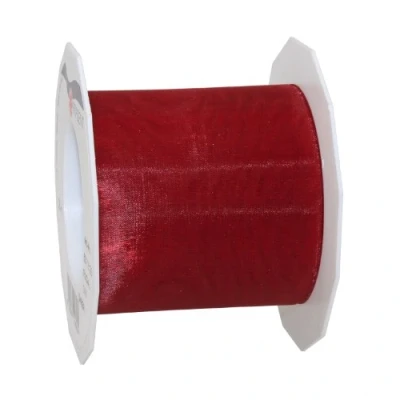 Afbeelding van PRÄSENT Sheer Organza lint robijnrood, 25 meter voor het verpakken van geschenken, 72 mm breed, accessoires decoratie en knutselen, decoratief geschenken