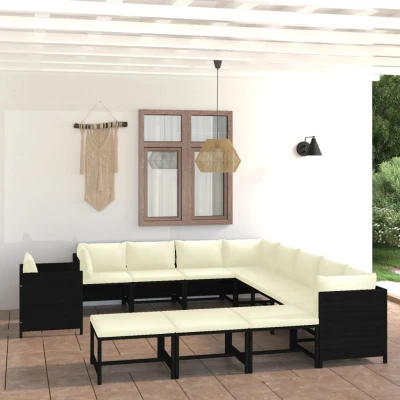 Afbeelding van 12 delige Loungeset met kussens poly rattan zwart