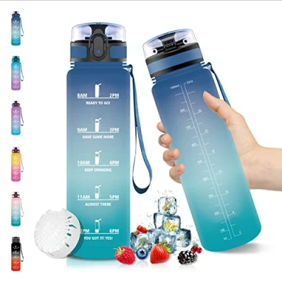 Image de Vikaster Bouteille d&#039;eau, Gourde Sport 1 Litre, sans BPA, Étanche &amp; Réutilisable, Water Bottle Ouvrir en un Clic, Convient Pour la Gym, le Yoga, Camping, Randonnée