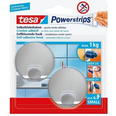 Afbeelding van Tesa 57044 powerstrips haken small rond RVS 2 stuks
