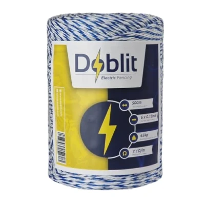 Afbeelding van DOBLIT Elektrisch draadgaas, 6 strengen, 9 meerkleurig, voor elektrische hekken, dieren, schapen, paard, huisdieren, ongediertebescherming, blauw wit, 500 m