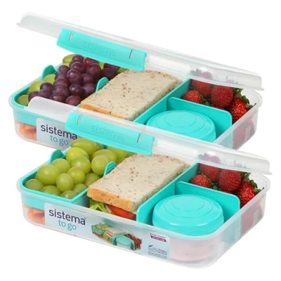 Afbeelding van Sistema TO GO Create Set van 2 bentoboxen met vakken en snackpot, 1,48 liter, BPA vrij, mintgroen