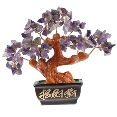 Afbeelding van lachineuse Feng Shui boom in paarse amethist geïmproviseerde 12 cm Japanse Aziatische decoratie Bonzai edelstenen Traditioneel Japans Zen