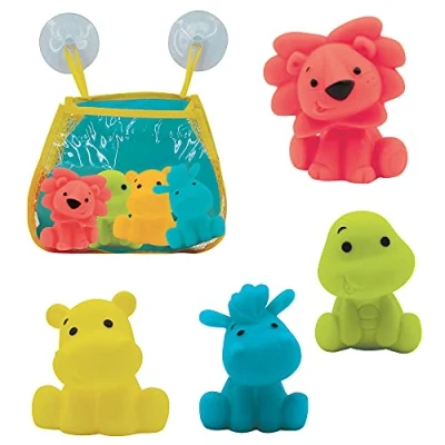 Image de LUDI 4 Aspergeurs de Bain + 1 Filet Rangement Animaux Arroseurs pour Jouer dans Le ou à la Plage Jouets Bébé en Plastique Souple À Partir 10 Mois
