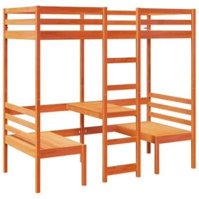 Afbeelding van vidaXL Hoogslaper met bureau en stoelen grenenhout wasbruin 90x200cm