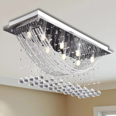 Afbeelding van Plafondlamp met glinsterende glas kristallen kralen 8xG9 29 cm