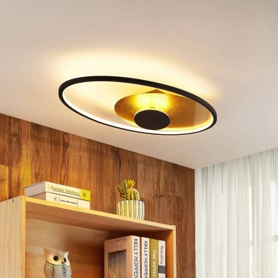 Afbeelding van Lindby LED plafondlamp met dimmer 1licht metaal H: 9 cm roestkleurig, verguld Inclusief lichtbron