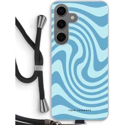 Afbeelding van Case Company® hoesje met Koord geschikt voor Samsung Galaxy S24 Swirl Blauw Telefoonhoesje Zwart Bescherming aan alle Kanten en Over de Schermrand